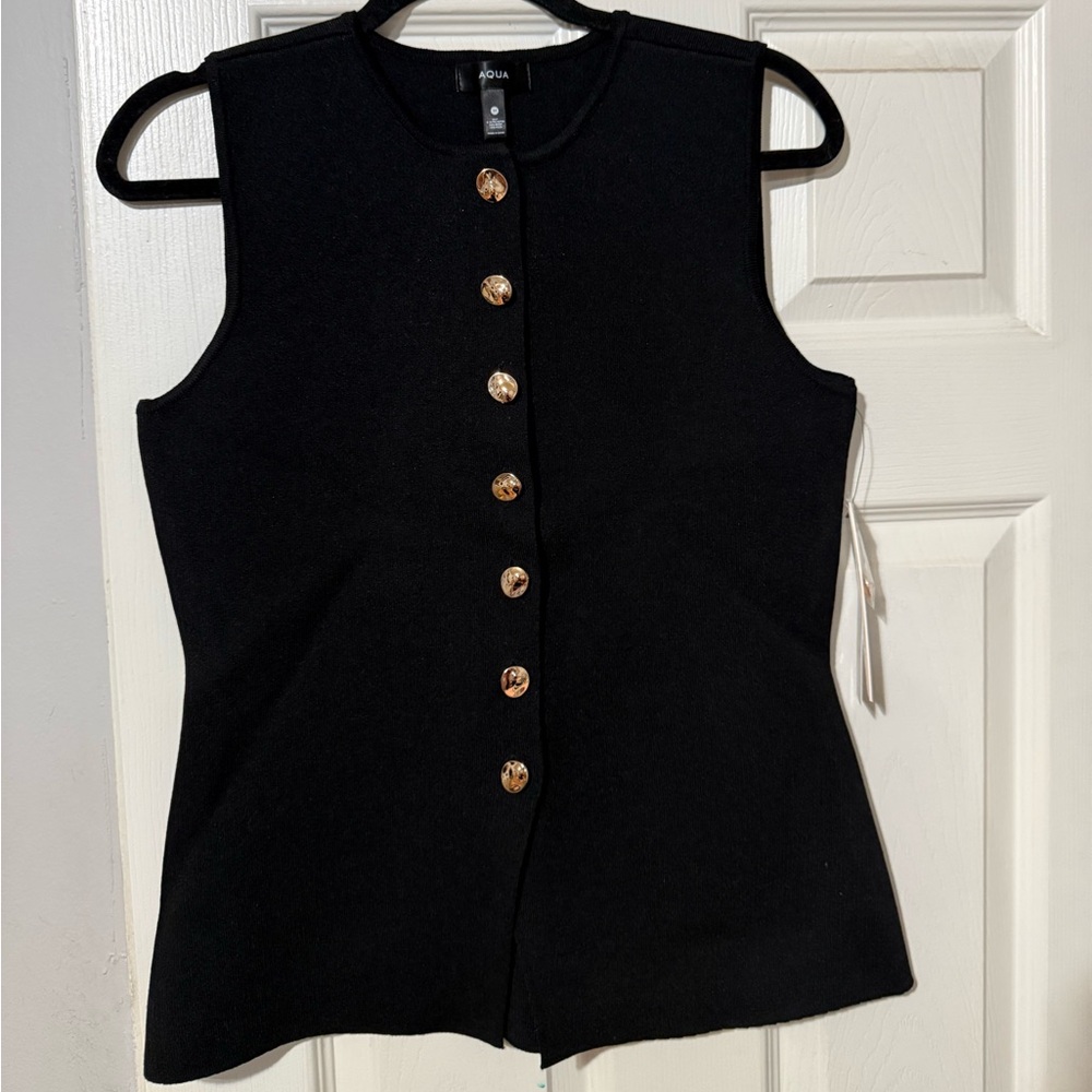 Aqua Black Sleeveless Top with Gold Accents